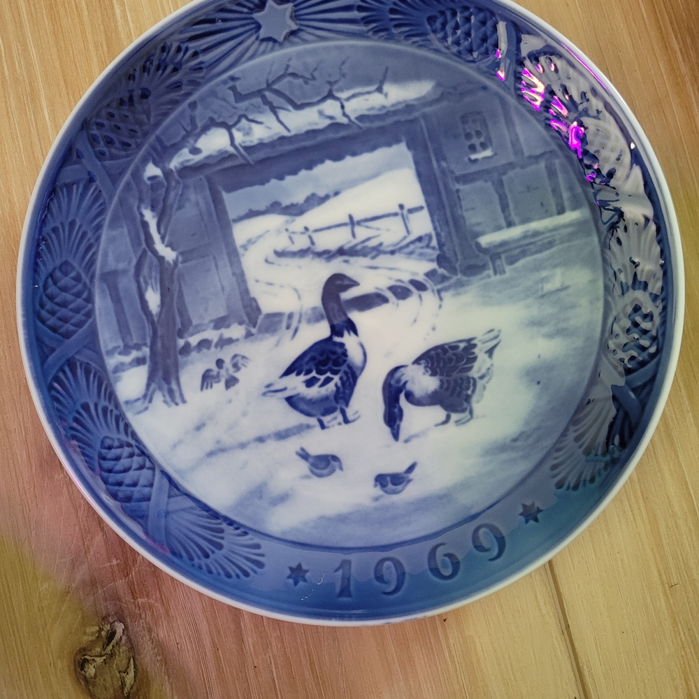 Blue Decorative Plate with Geese Design
